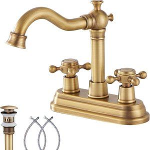 NIB Bathroom Faucet Antique Brass GGStudy 2 Handles w/Drain Assembly